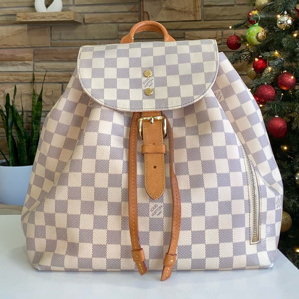Louis Vuitton Checkered Backpack with Tan Leather